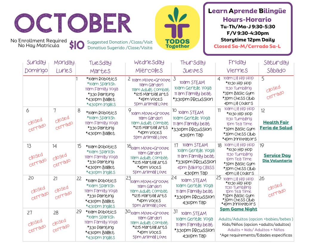 Learning Lab activities calendar for October 2024